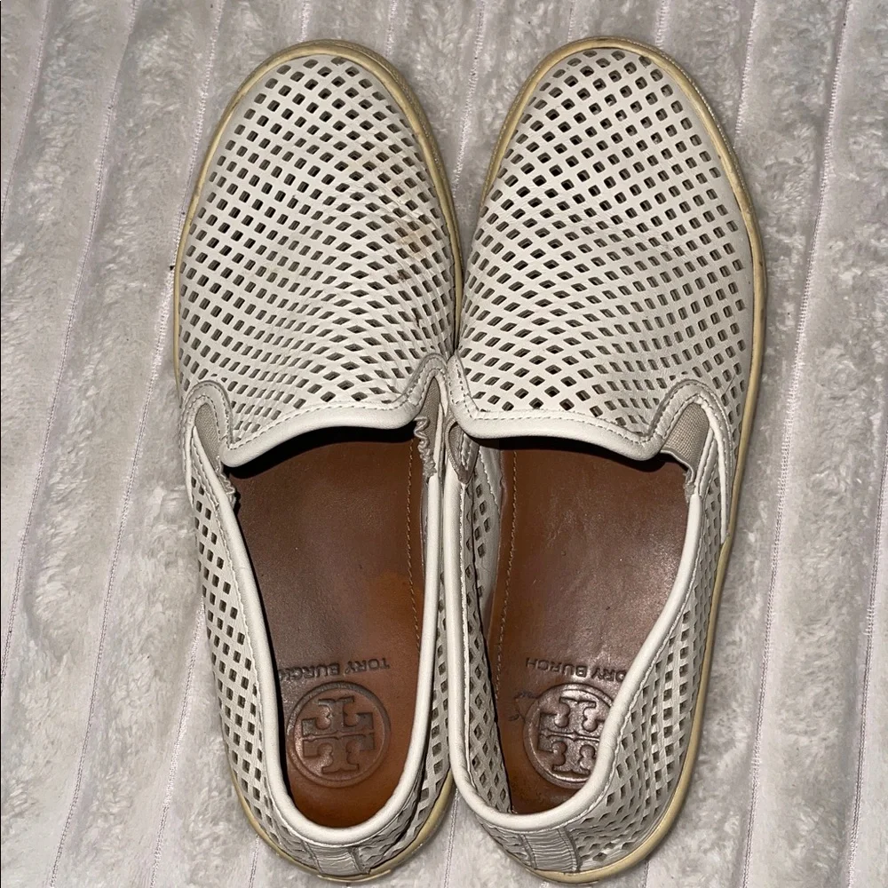 Tory Burch White Perforated Slip-Ons | Size 7.5 Women